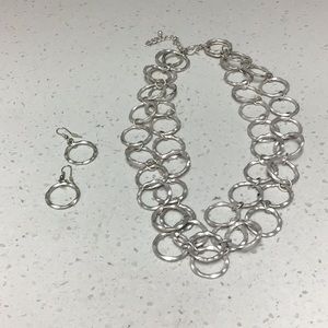 Silver Plated Double Strand Necklace and Earrings